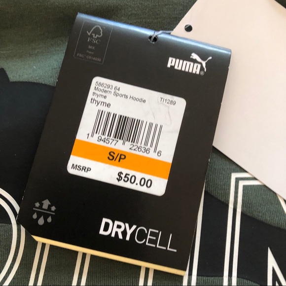 PUMA modern sports logo watermarked hoodie sweatshirt green thyme S NWT - Picture 14 of 16